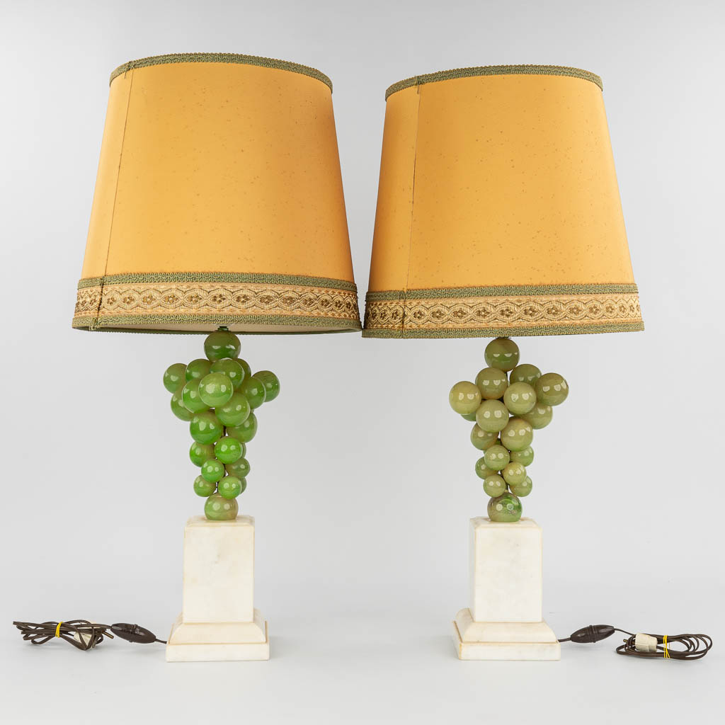 A pair of mid-century table lamps made of alabaster with grapes. Made in Italy. (H:46cm)