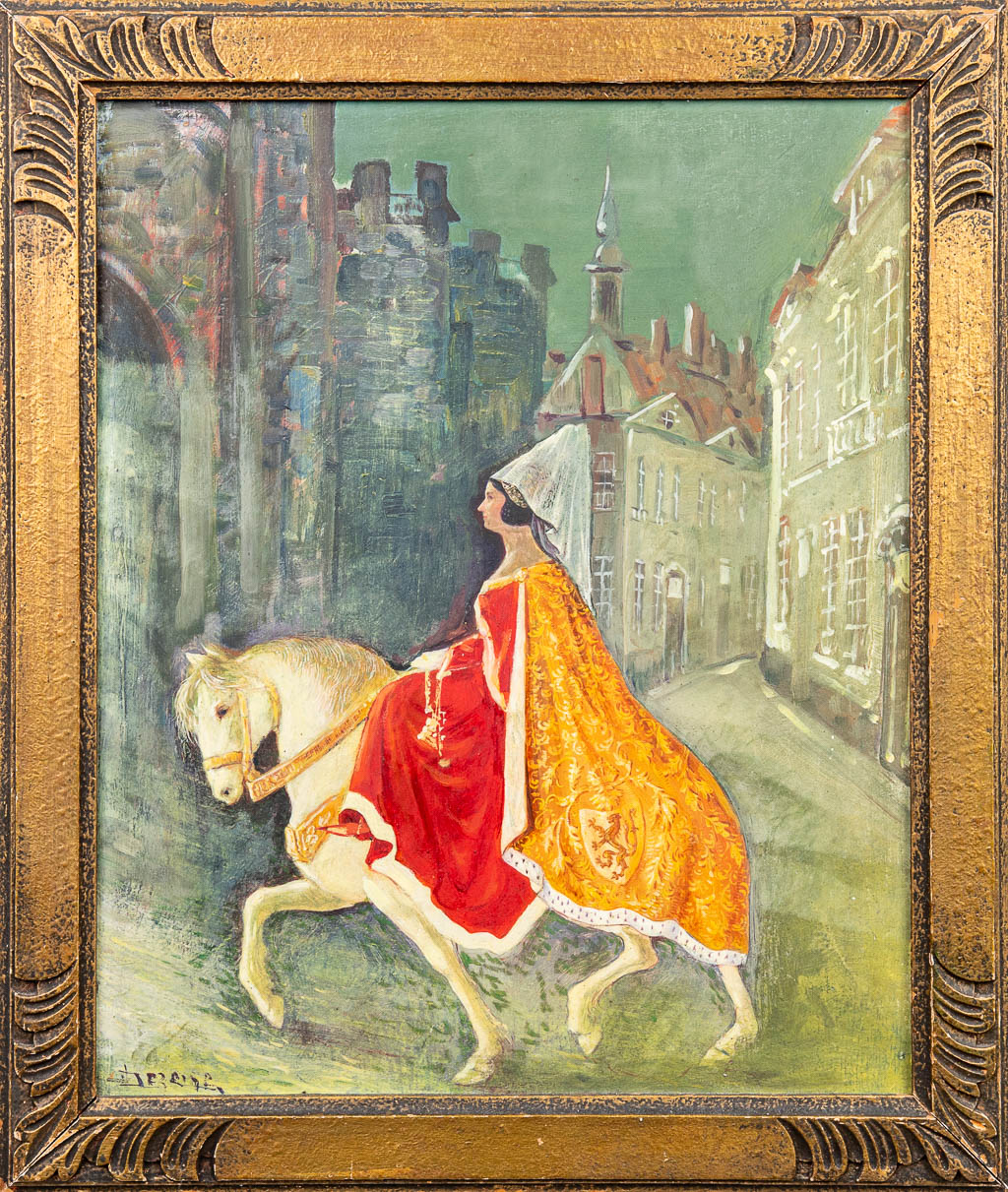 Jacques DE ZEINE (1884-?) 'Jeanne De Constantinople, Comtesse Des Flandres'. (40 x 49 cm)