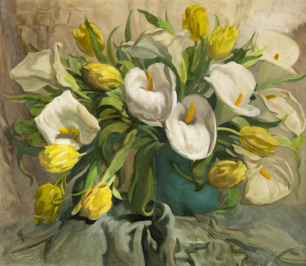 José STORIE (1899-1961) 'Arums Et Tulipes'. (W:81 x H:71 cm)