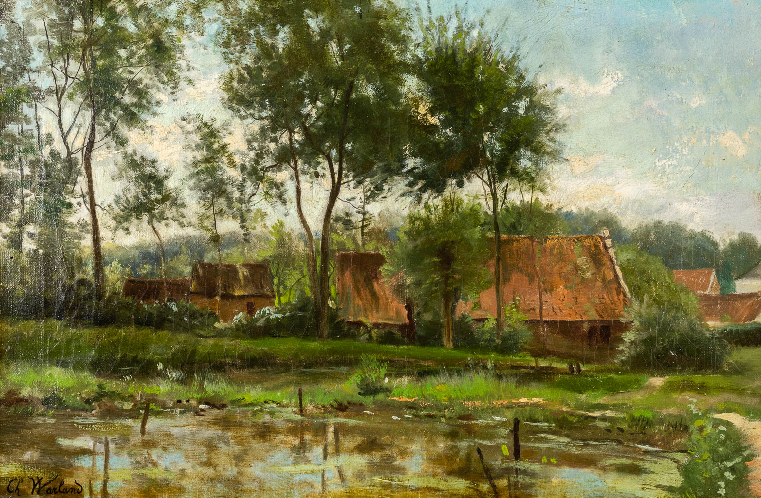 Charles WARLAND (1856-1921) 'Landschap' olie op doek. (W:53 x H:36 cm)