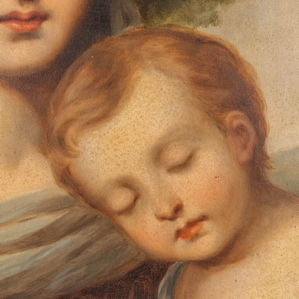 An antique painting 'Mother and child' oil on canvas. 19th C.