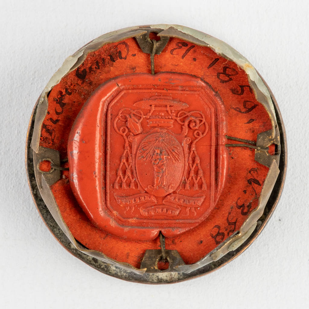 A sealed theca with a relic: Ex Ossibus Sanctae Probae Martyris