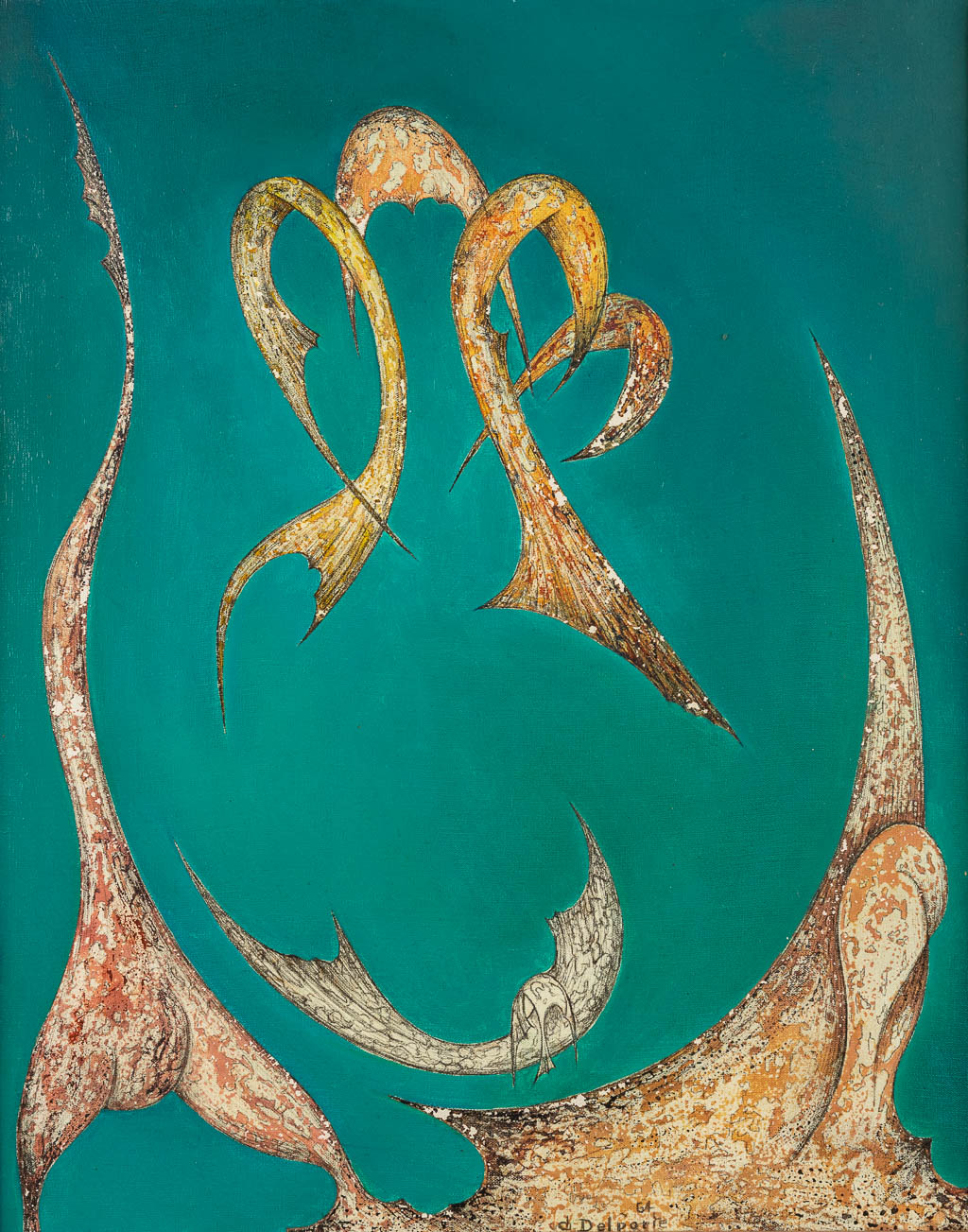 Charles DELPORTE (1928-2012) 'Liberatio' olie op doek. (W:40 x H:50 cm)