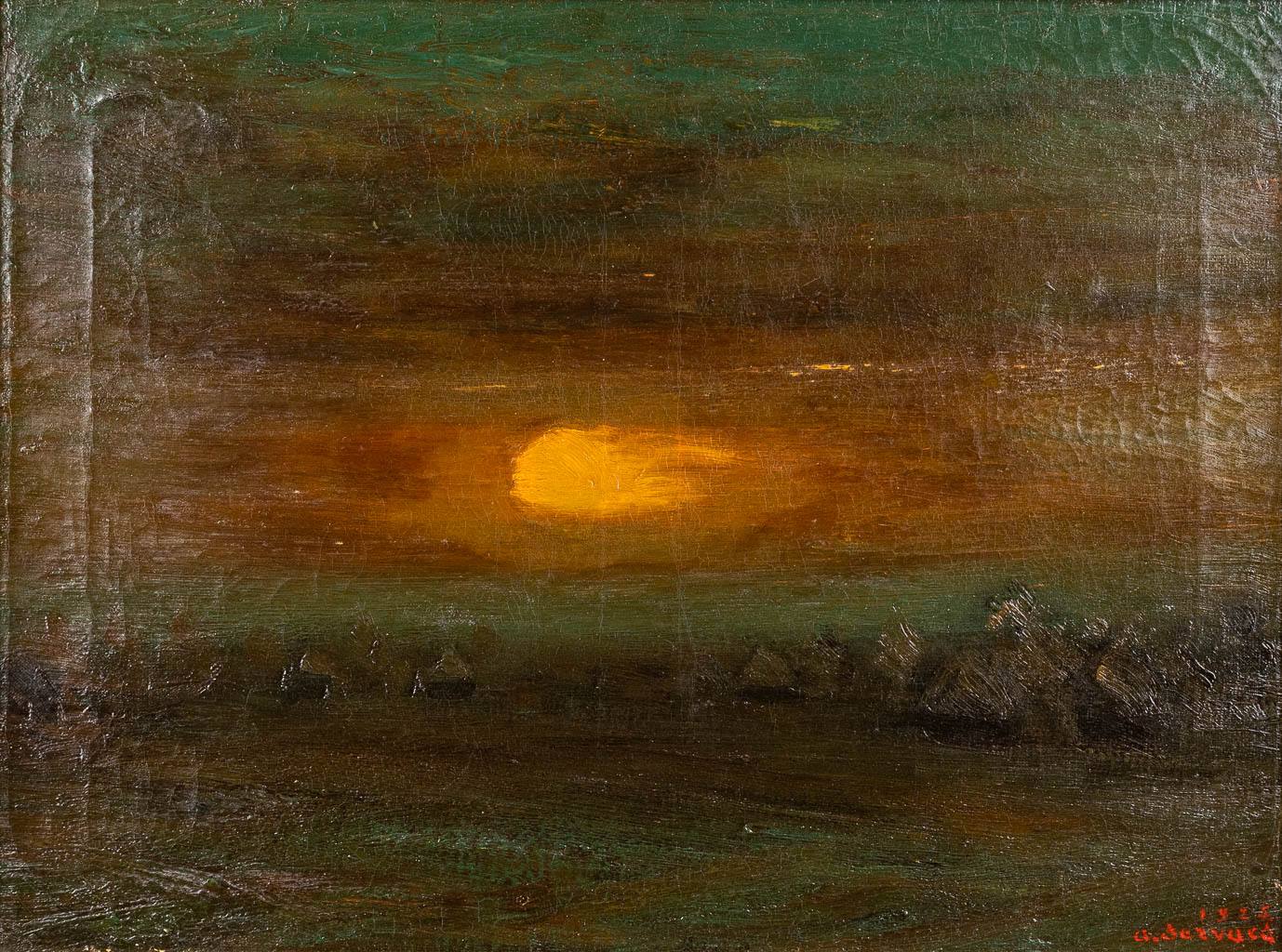 Albert SERVAES (1883-1966) 'Zonsondergang' olie op doek. 1925