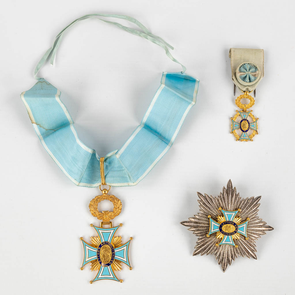 A collectie van 3 medailles: Officier, Commandeur van de 'Société des Arts, Sciences et Lettres'. (D:9 cm)