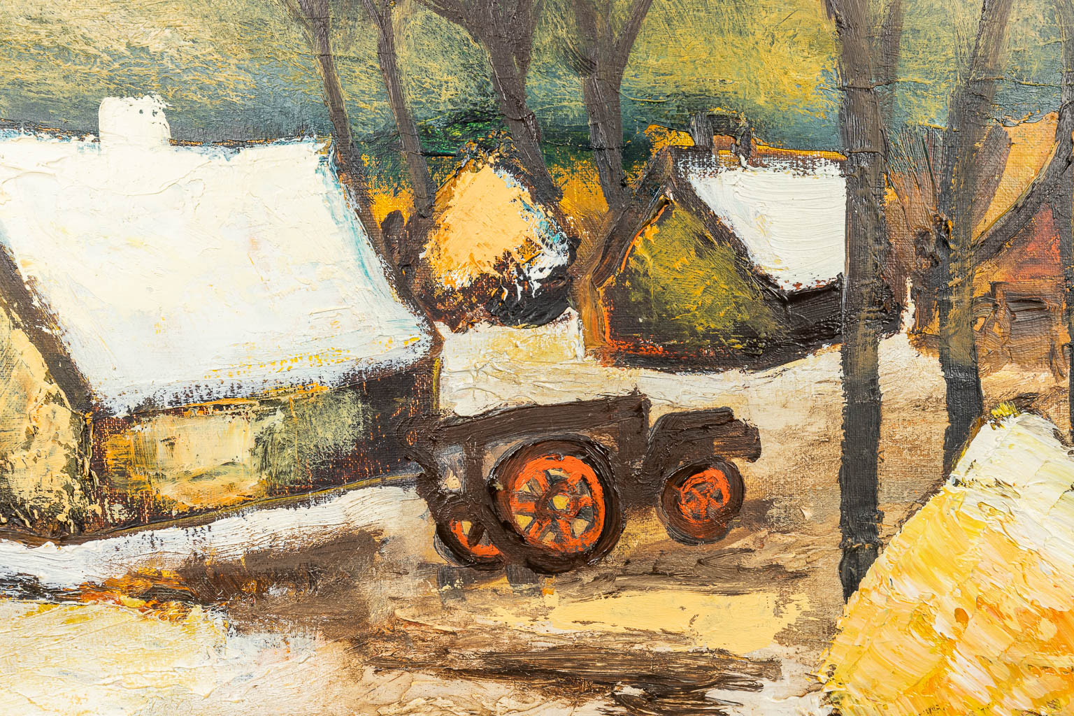 Piet VAN DEN BUYS (1935) 'Winterlandschap' een schilderij, olie op doek. (80 x 60 cm)