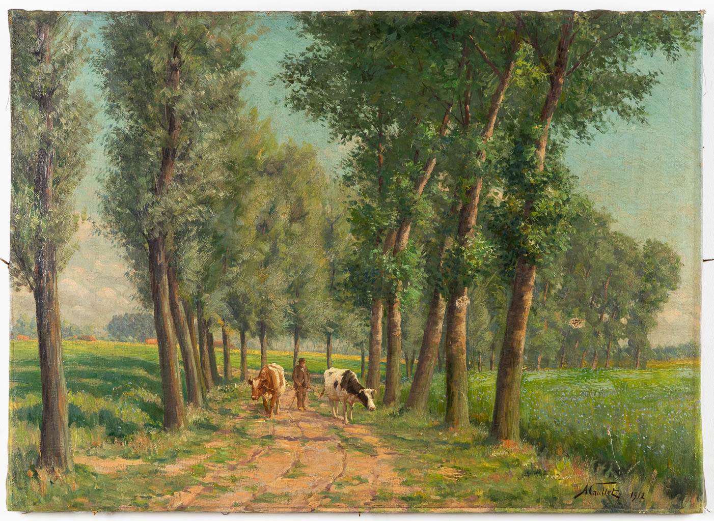 Albert CAULLET (1875-1950) 'Op stap met vee' 1912. (W:89 x H:64 cm)