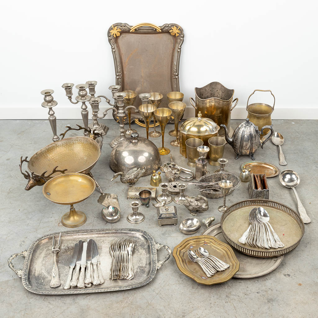 A large collection of silver-plated items. 