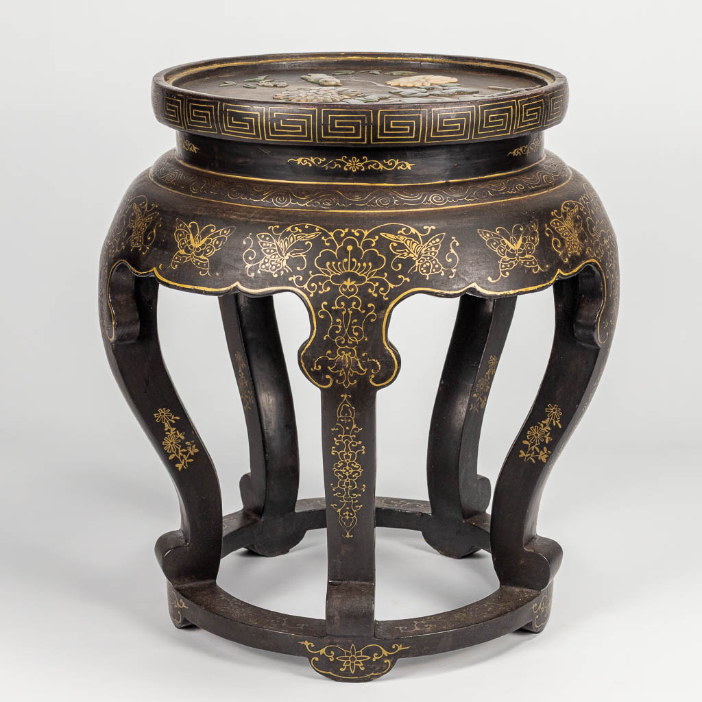 A side table made of hardwood and inlaid with Chinese hardstone