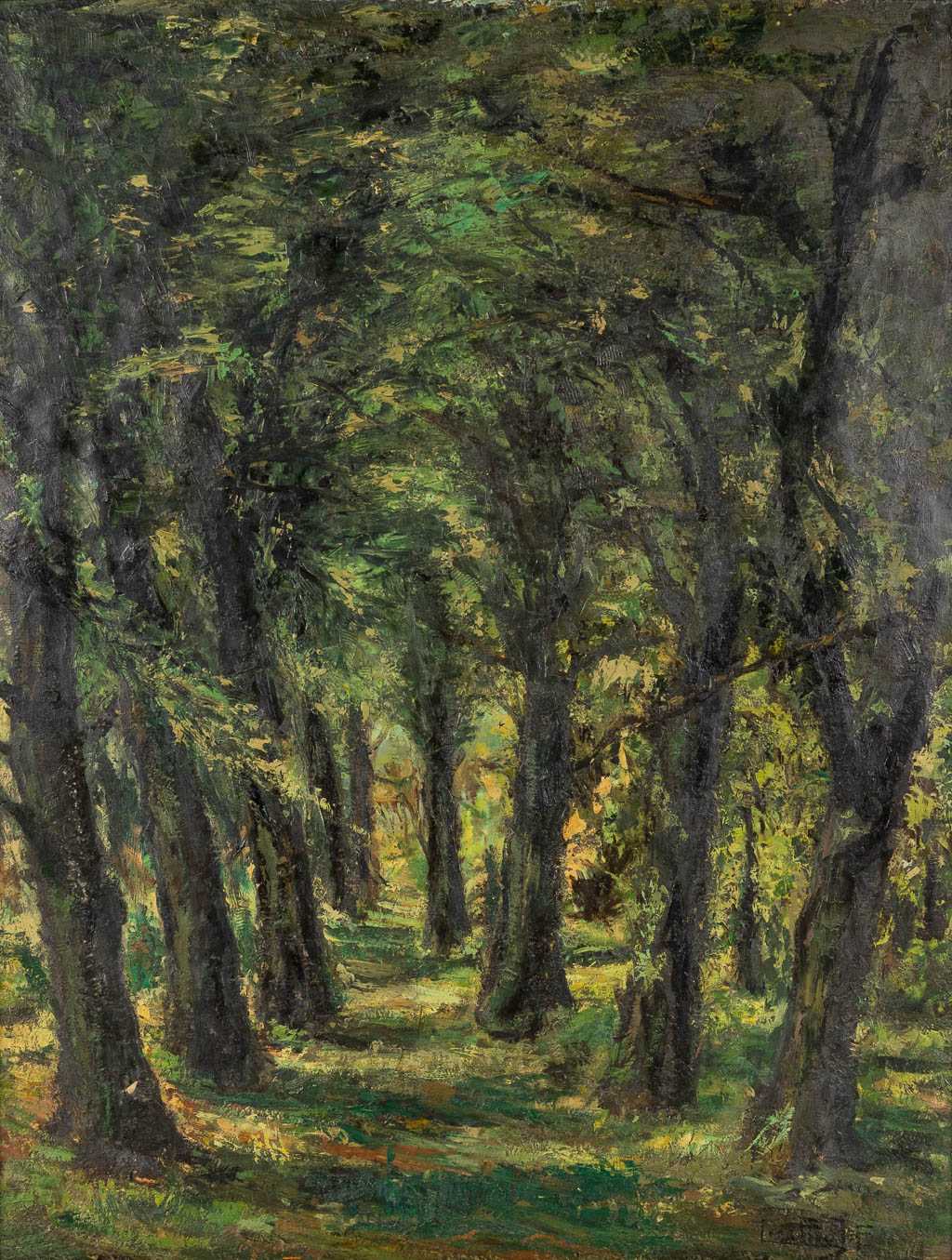 Jan-Baptist LESAFFRE (1864-1926) 'Sous Bois' olie op doek. (W:90 x H:115 cm)