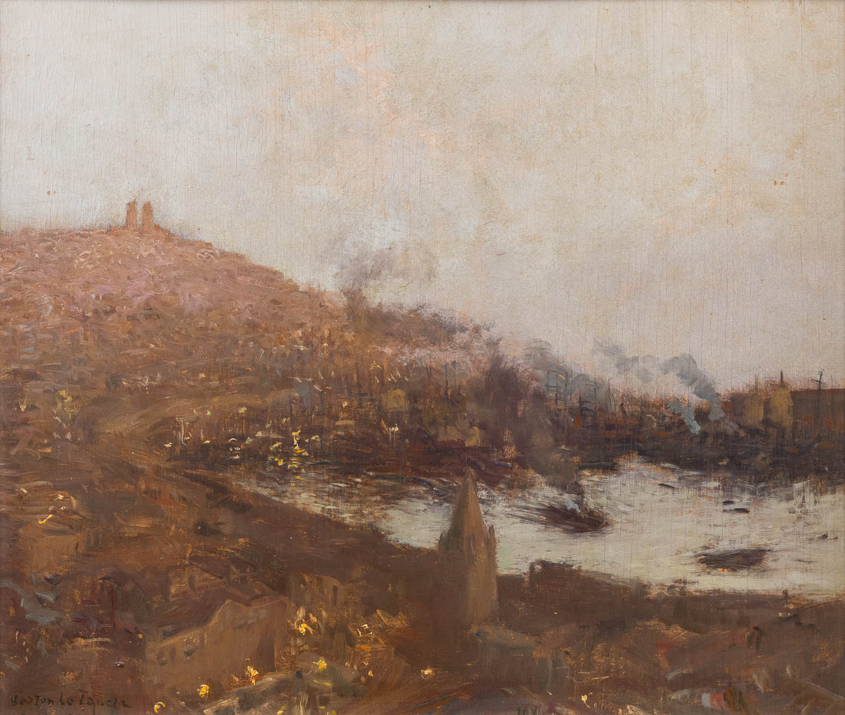 Gaston LATOUCHE (1854-1913) 'De Haven van Genua bij maanlicht' olie op paneel. (W: 55,5 x H: 47 cm)