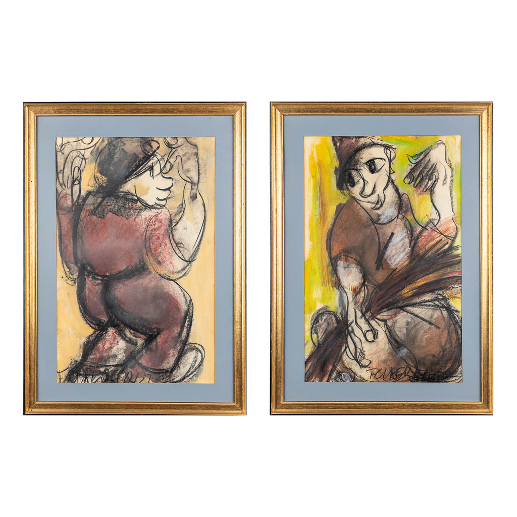 Frans CLAERHOUT (1919-2006) 'Two Figurines' two drawings on paper. (W:37 x H:57 cm)