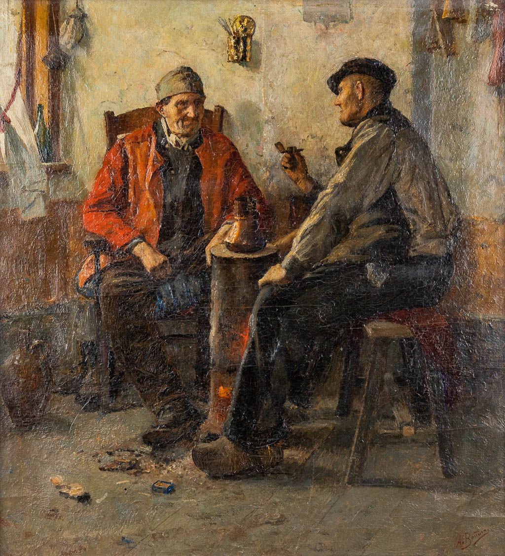 Aloïs BOUDRY (1851-1938) 'Het Gesprek'. (W:47 x H:51 cm)