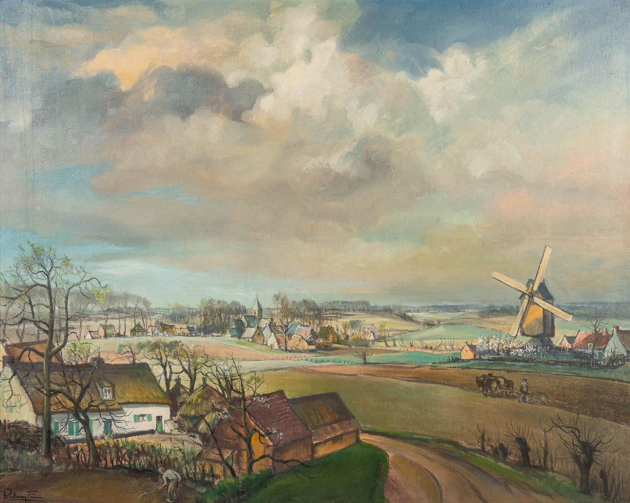 Frans PEREBOOM (1897-1969) 'Lente in 't Vlaamsche Land' a painting of the Flemish Countryside, oil on canvas. (12