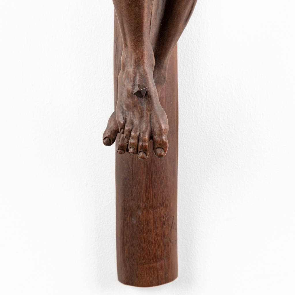 A finely wood sculptured and antique Corpus Christi. Dated 1857. (W:42 x H:95 cm)