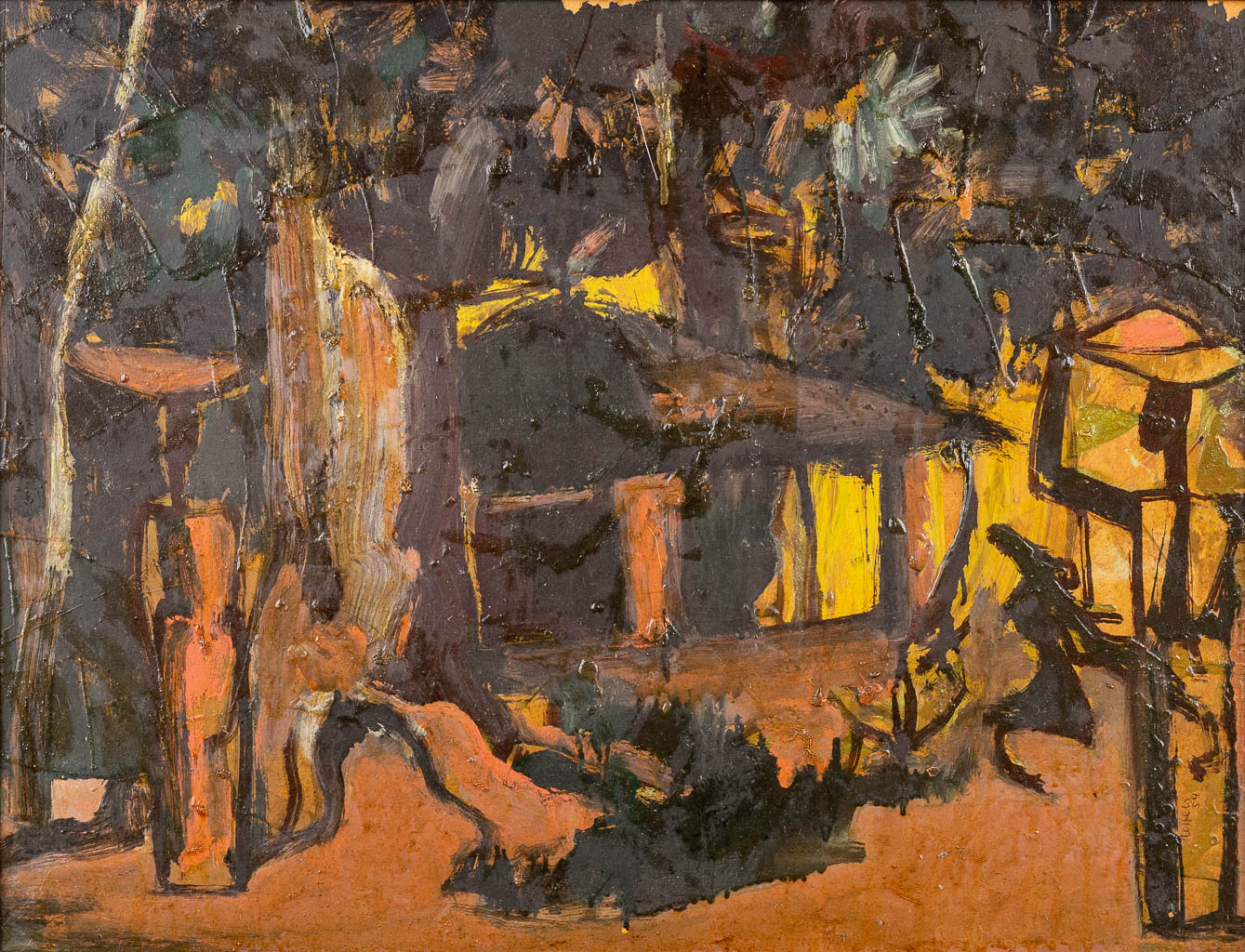 Floris JESPERS (1889-1965) 'Afrikaans Dorpszicht' een schilderij, olie op paneel. 1954. (67 x 52 cm)