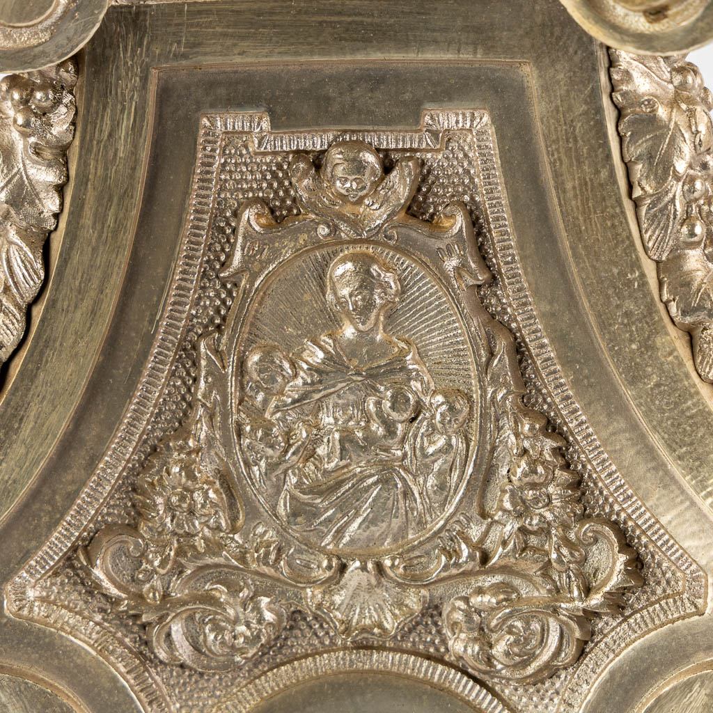 A pair of church candlesticks, silver-plated bronze. (L:24 x W:24 x H:78 cm)
