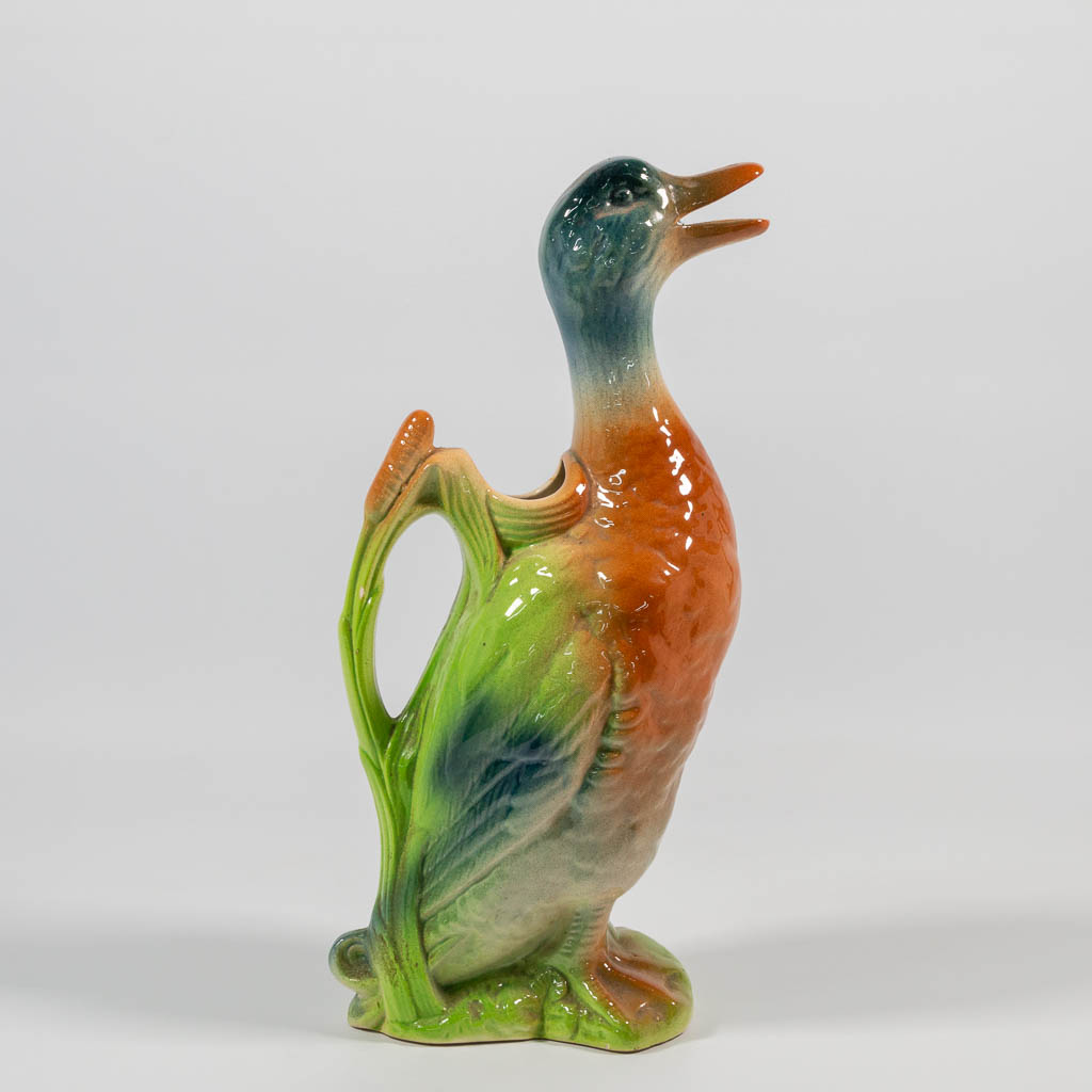 A Barbotine Duck Water Pitcher, made in France first half of the 20th century. 