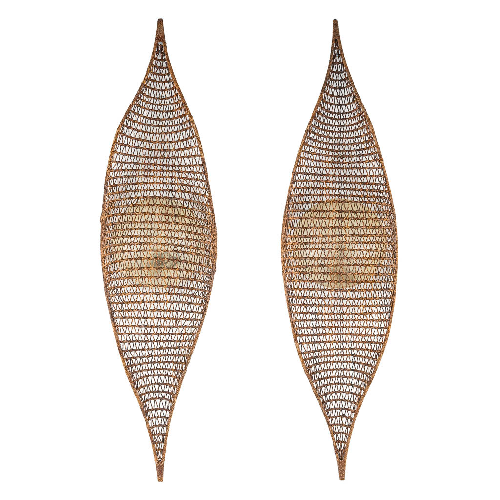 A pair of decorative wall lamps made of glass and tied rope. (H:200cm)
