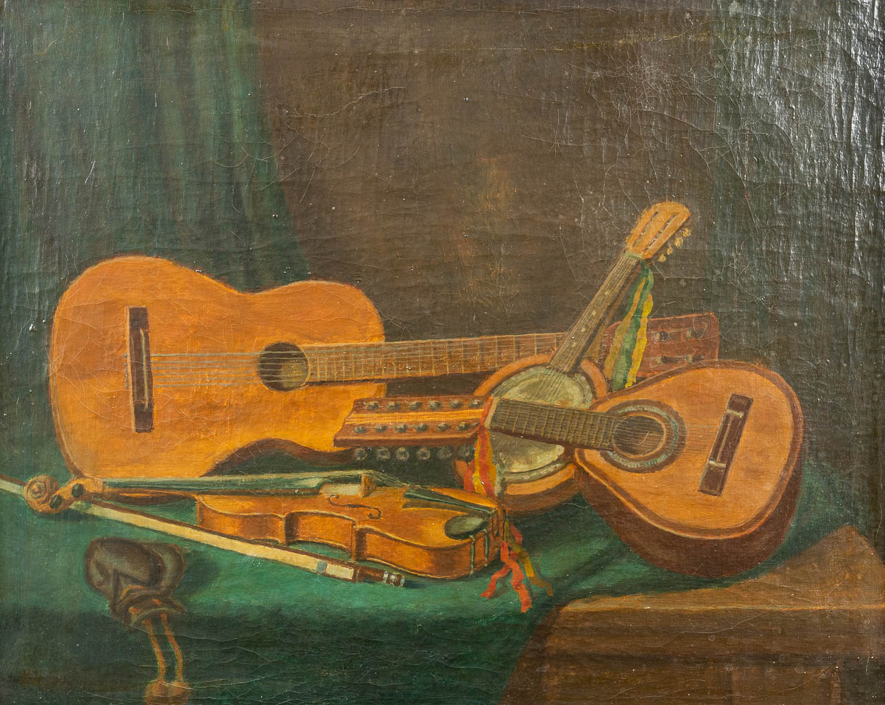 No signature found, a painting of musical instruments, oil on canvas. (49 x 39 cm)