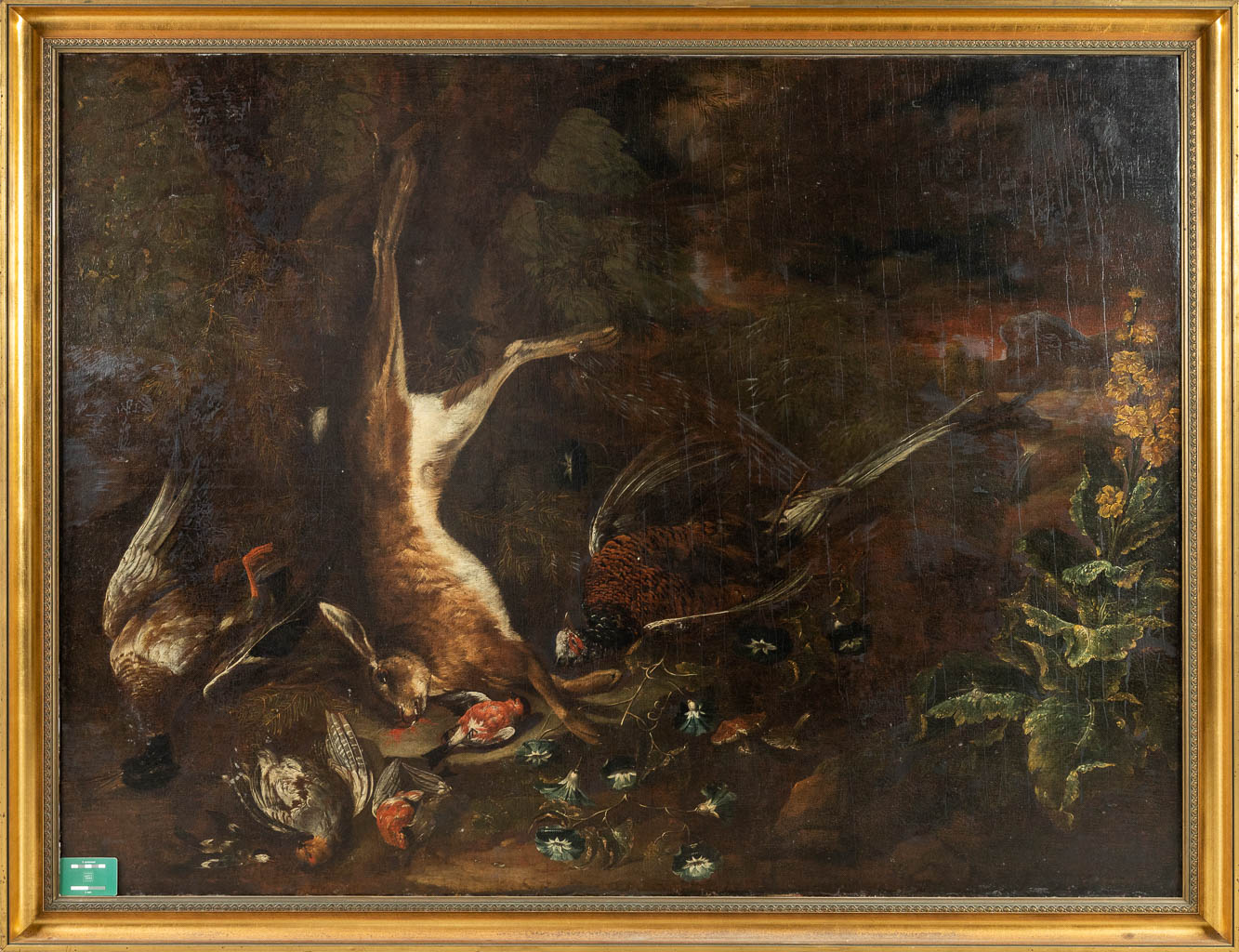Omegving van Johann Georg DE HAMILTON (1672-1737) 'Nature Morte' olie op doek (W:165 x H:135 cm)