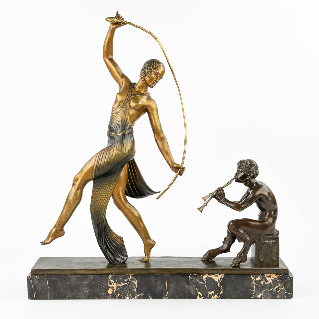 J.D. GUIRANDE (XIX-XX) 'Faune Musicien et danseuse' an art deco statue of a satyr and dancer, made of bronze. (H:62cm)