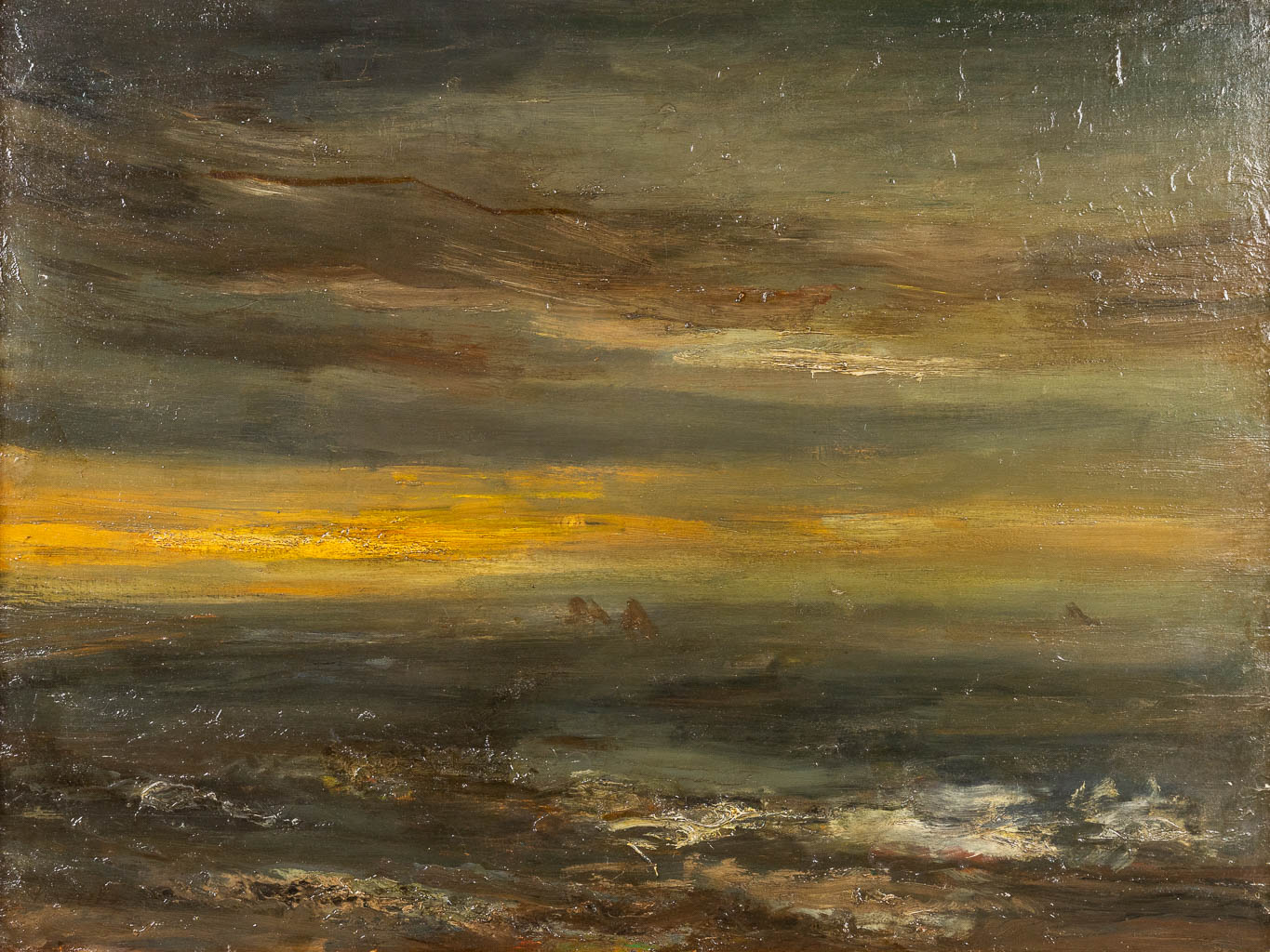 Constant PERMEKE (1886-1952) 'Zeelandschap bij ondergaande zon' een schilderij, olie op doek. (W:8 x H:66 cm)