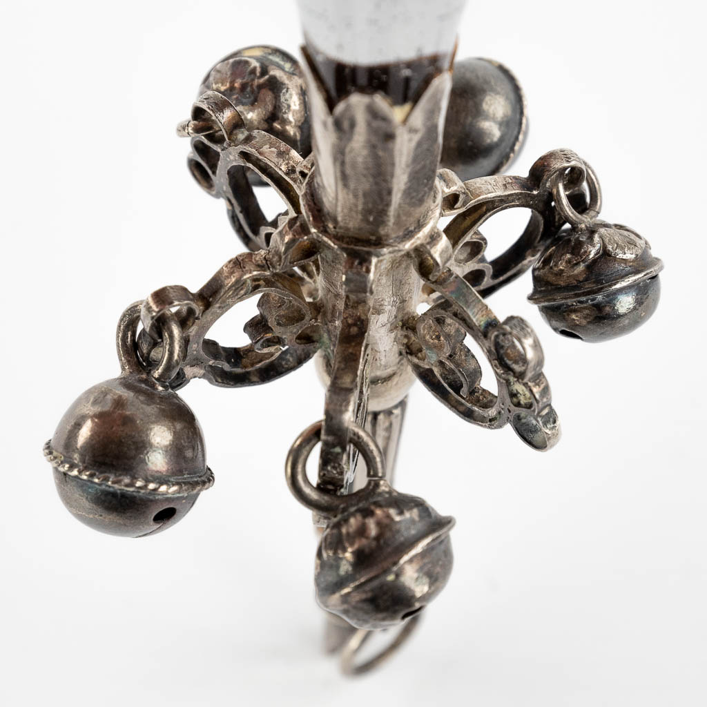An antique Rattle and Whistle, silver, Lille, France. Circa 1760-1780. (W:13 cm)