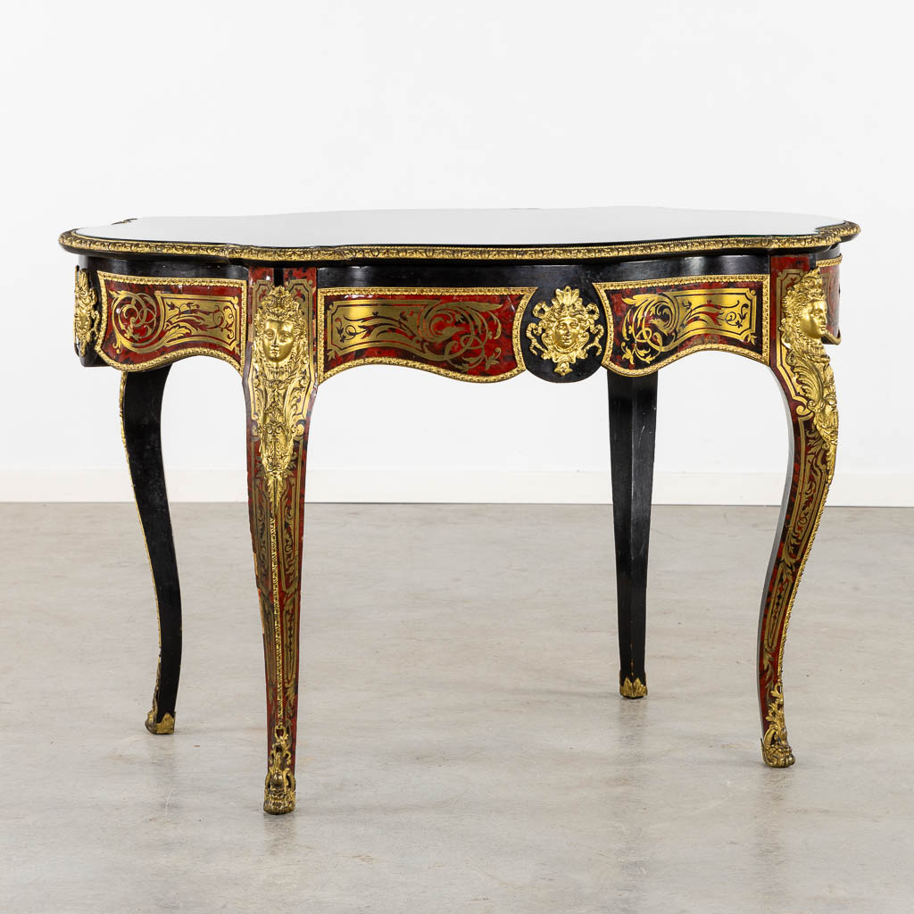A Boulle 'Table Violon', tortoiseshell and copper inlay, Napoleon 3. (L:73 x W:120 x H:77 cm)