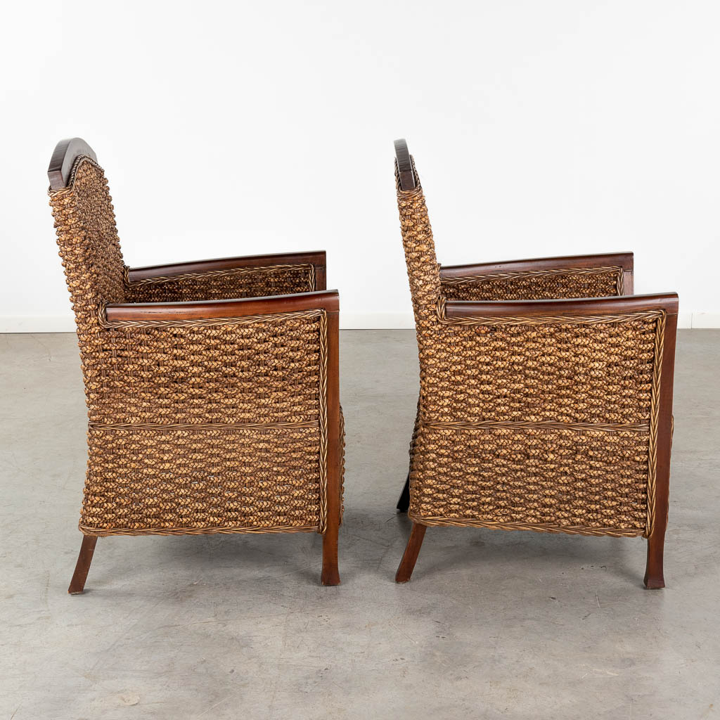 A pair of armchairs with thick caning, 20th C. (D:57 x W:64 x H:75 cm)