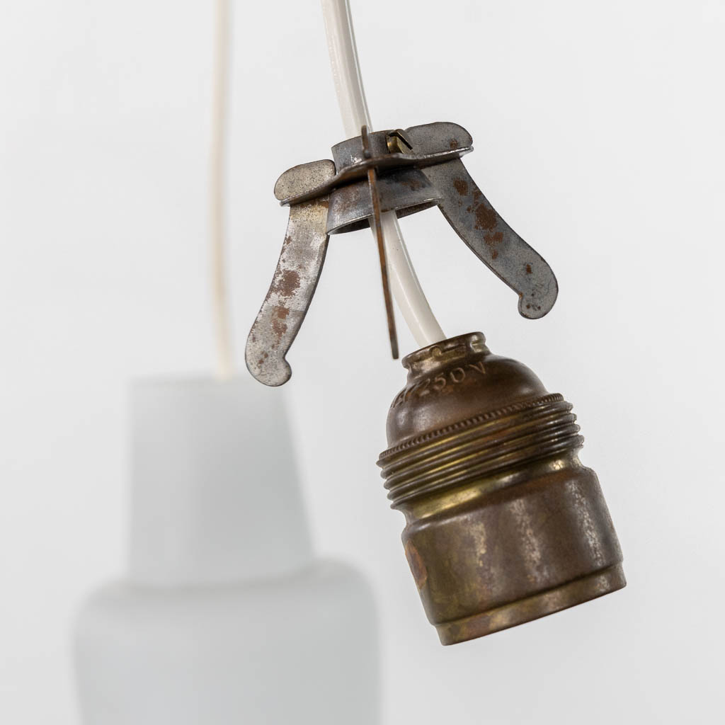 Fog & Morup, a Danish chandelier with three opaline glass lampshades. (L:37 x W:37 x H:78 cm)