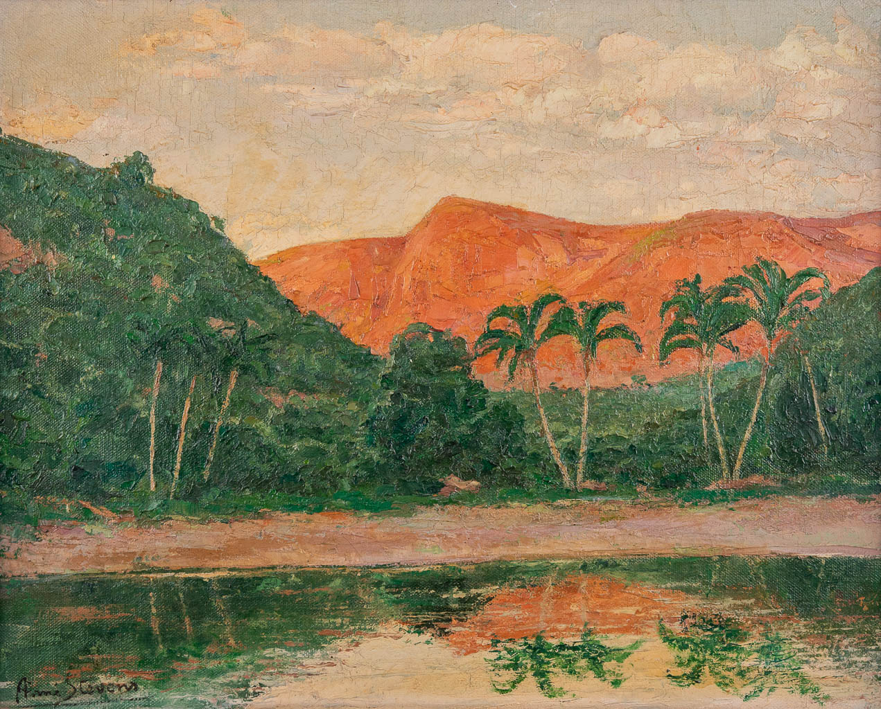 Aimé STEVENS (1879-1951) 'Rio Vermelho, Brésil' olie op doek. (W:50 x H:40 cm)