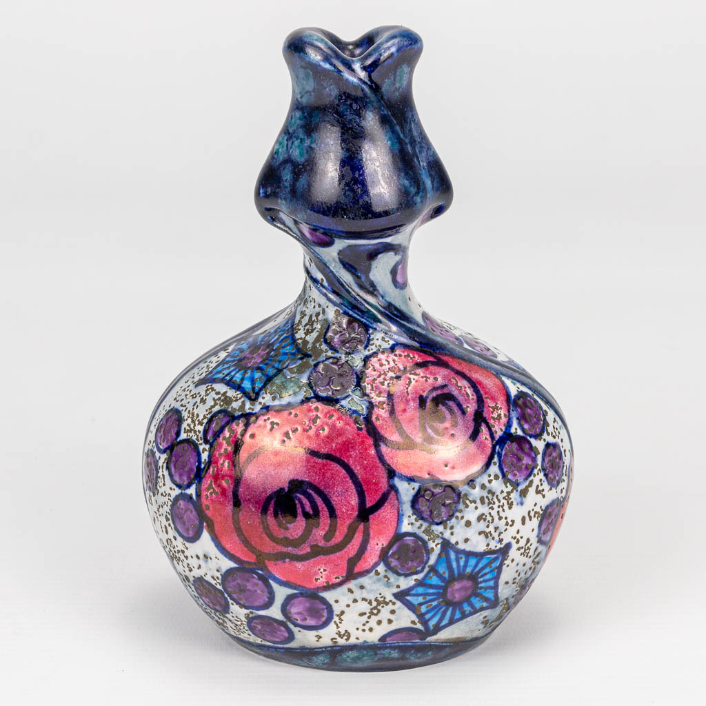 A glazed vase with flower decor, Ampohra Teplitz. Not marked. 