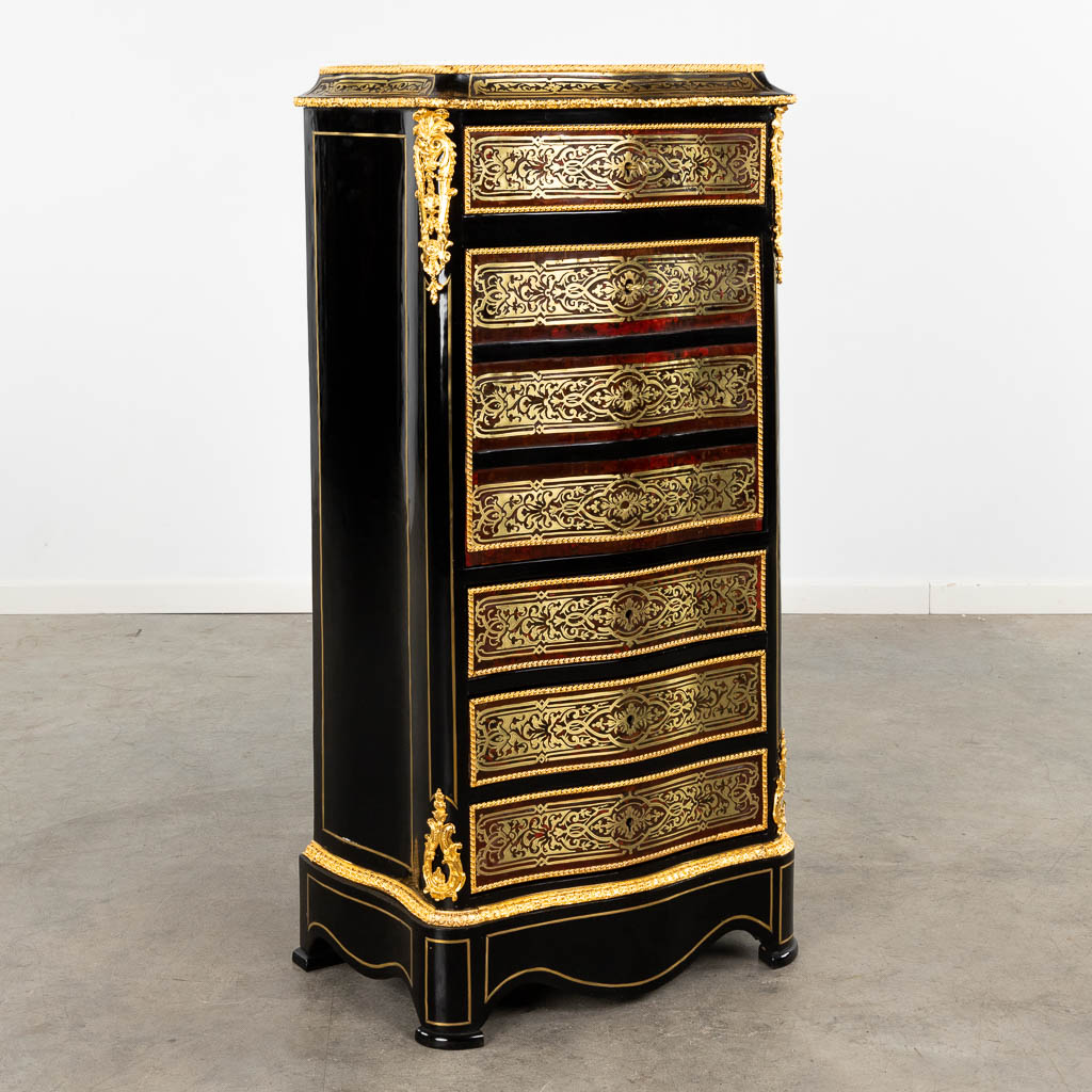 A 'Secrétaire' cabinet, Boulle, Tortoiseshell and copper inlay, Napoleon 3, 19th C. (D:36 x W:63 x H:123 cm)