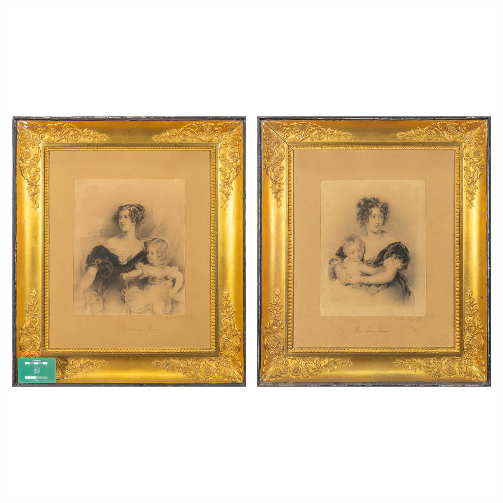 A pair of empire frames with prints 