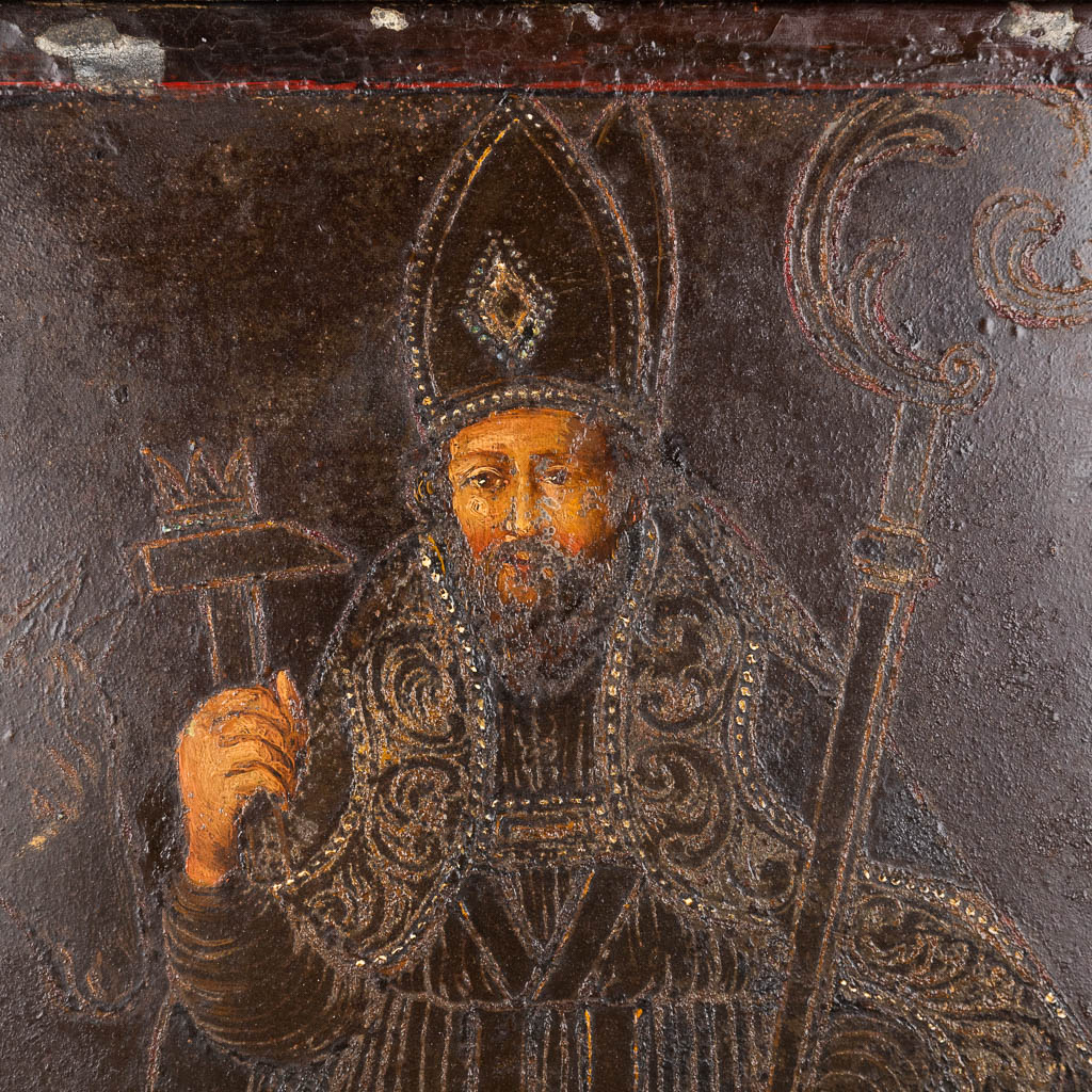 Saint Eligius or Saint Elooi, painted on zink. Probably 18th C. (W:24 x H:35 cm)