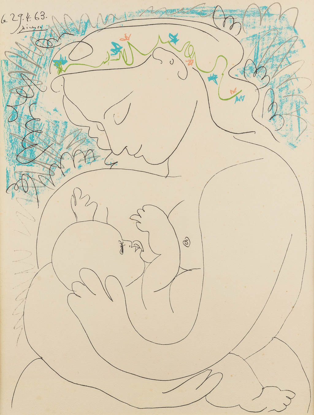 Pablo PICASSO (1881-1973) 'Moeder met kind' een print. (W:40 x H:51 cm)