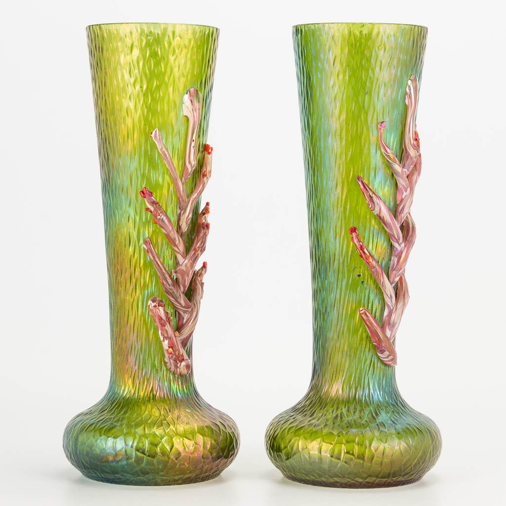 Pallme König a pair of pâte de verre vases in art nouveau style. (H:27cm)