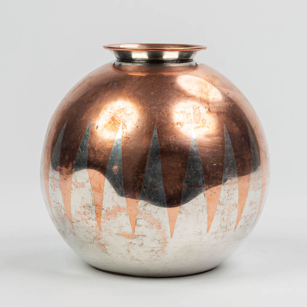 A Chirstofle Dinanderie vase, made of silver-plated copper in art deco style. 