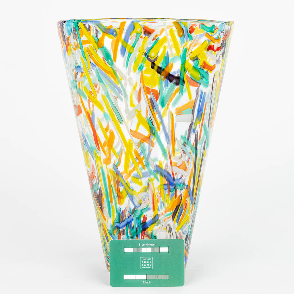 A mid-century vase with colourful decor made in Murano, Venice, Italy. (H:30cm)