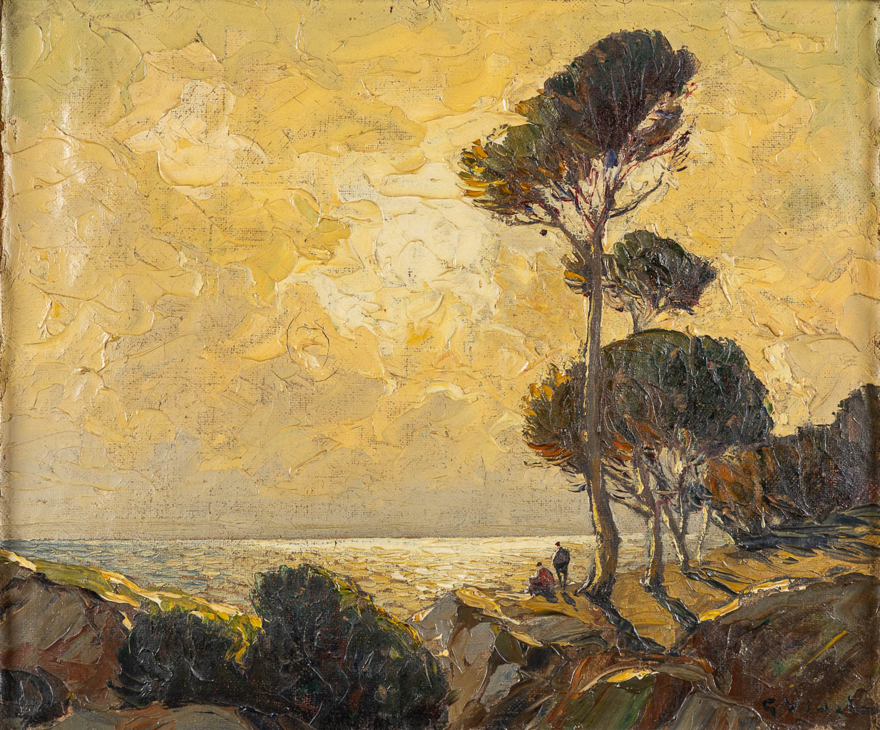 Gustave VIDAL (1895-1966) 'Avondzicht'. (W:55 x H:46,5 cm)