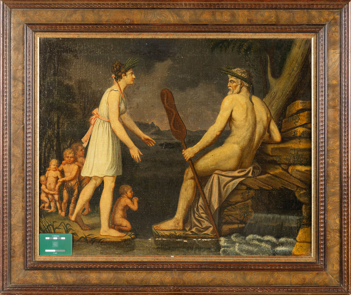 Franse School, een antiek schilderij met Mythologische Scène, Empire Periode. (W:71 x H:57 cm)