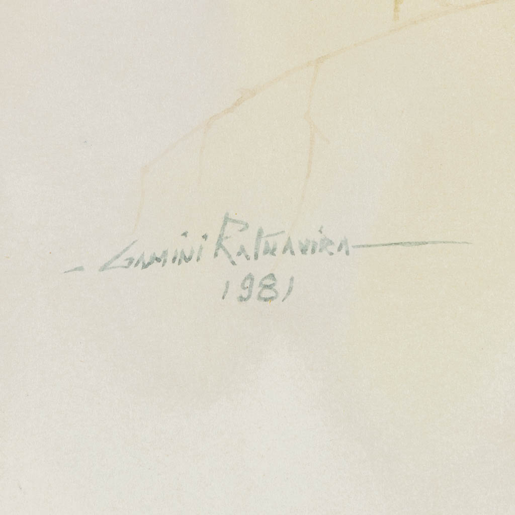 Gamini P. RATNAVIRA (1949) 'Vogels' waterverf op papier. (W:26 x H:36 cm)