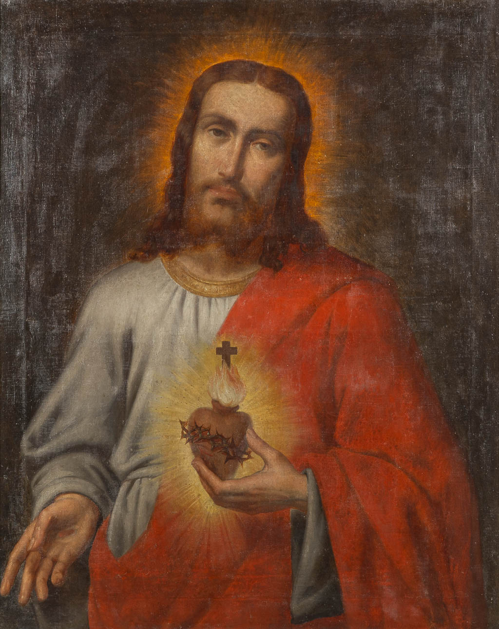 A decorative painting 'Christ with a sacred heart' oil on canvas. (W:81 x H:102 cm)