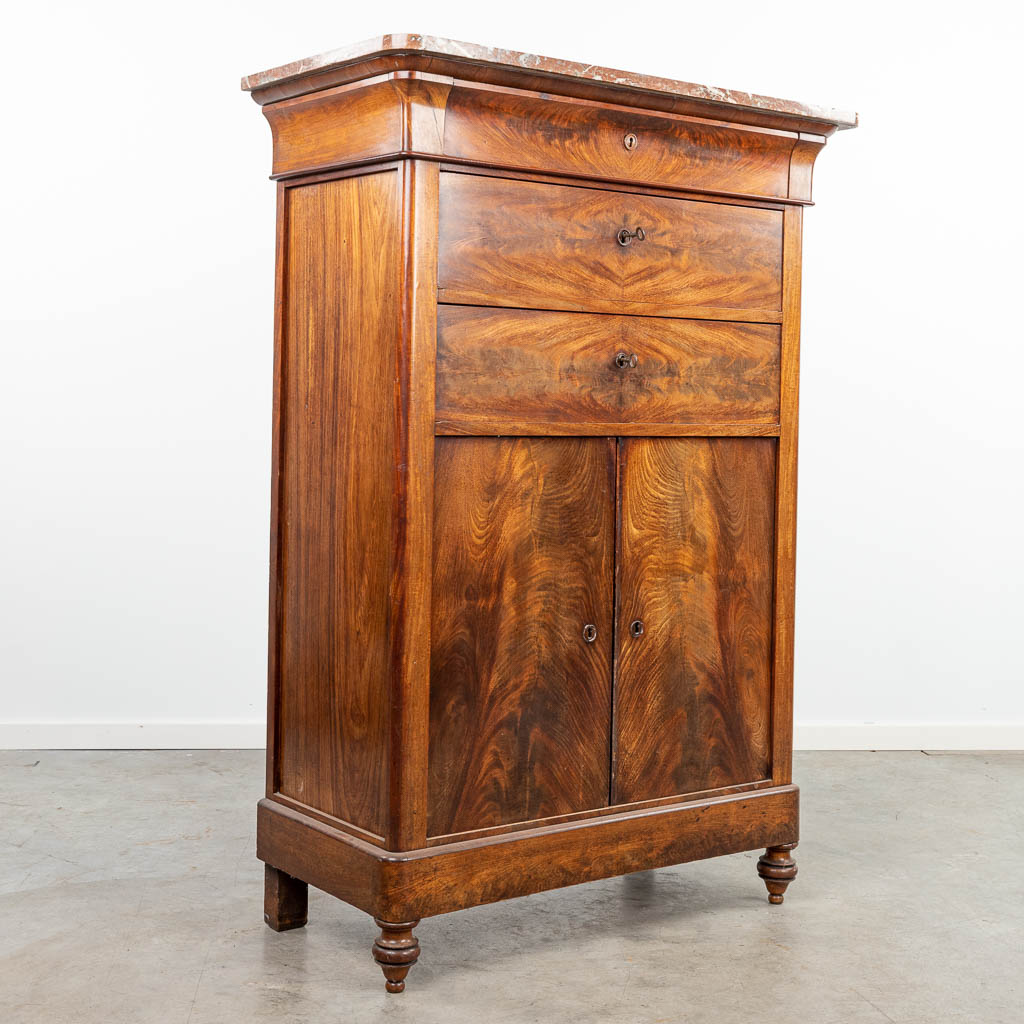 A linen cabinet made in Louis Philippe style and finished with marble. (H:144cm)