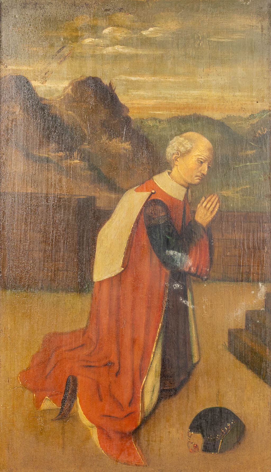 Geen handtekening gevonden. Een schilderij van een geestelijke, olie op paneel. 19de eeuw. (26,5 x 16 cm)
