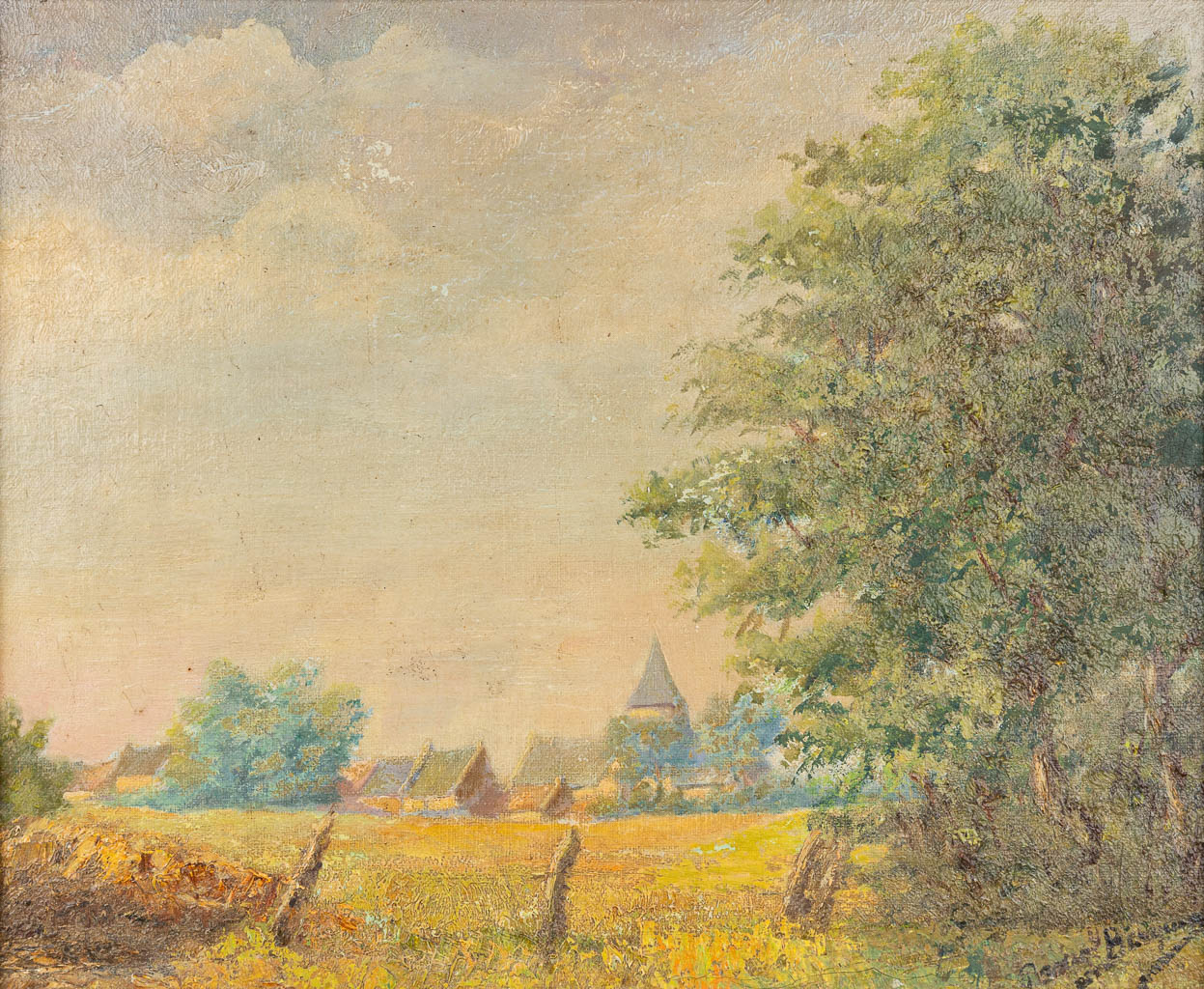 R. BERQUIN (XIX-XX) 'Vue sur le village', a painting, oil on canvas. 1926. (47 x 37 cm)