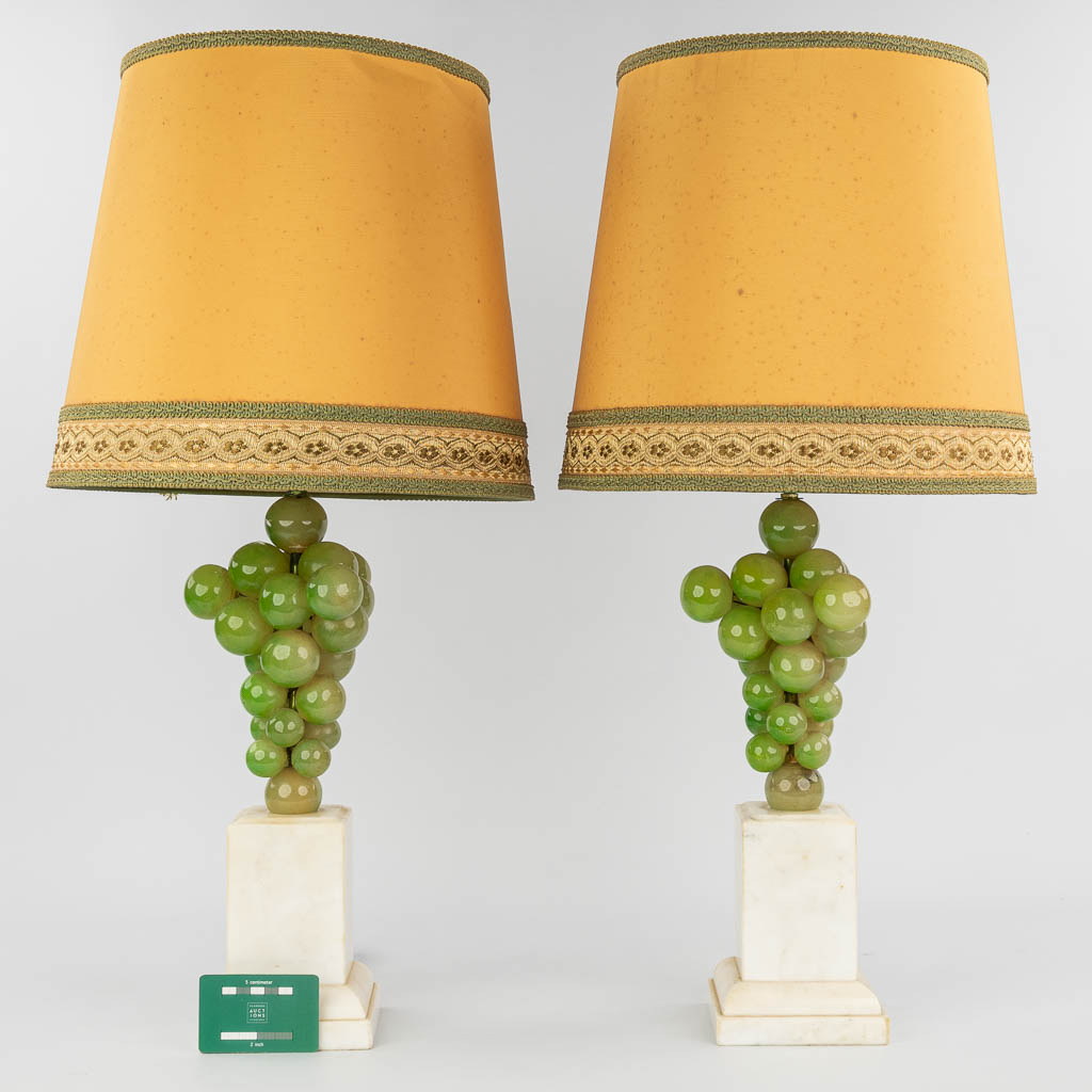 A pair of mid-century table lamps made of alabaster with grapes. Made in Italy. (H:46cm)