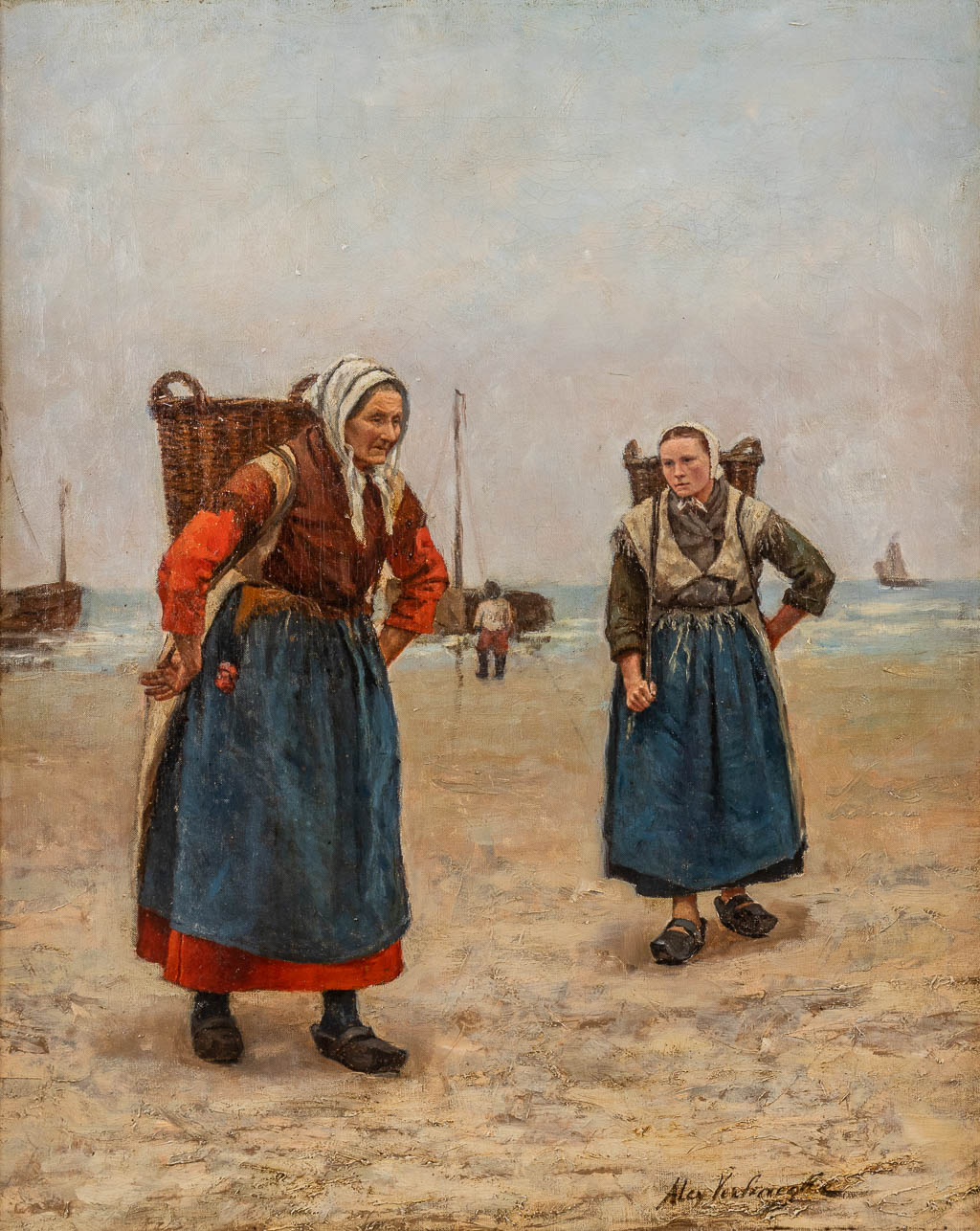 Alexander VERHAEGHE (1854-1904) 'De Bennedraagsters' olie op doek. (W:53 x H:66 cm)