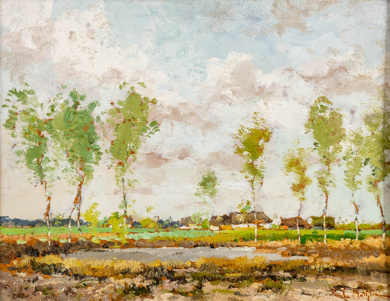 Paul MATHIEU (1872-1932) 'Landscape' oil on panel. (W:46 x H:37 cm)
